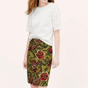 Ann Taylor LOFT Olive Floral Midi Pencil Skirt Womens 12